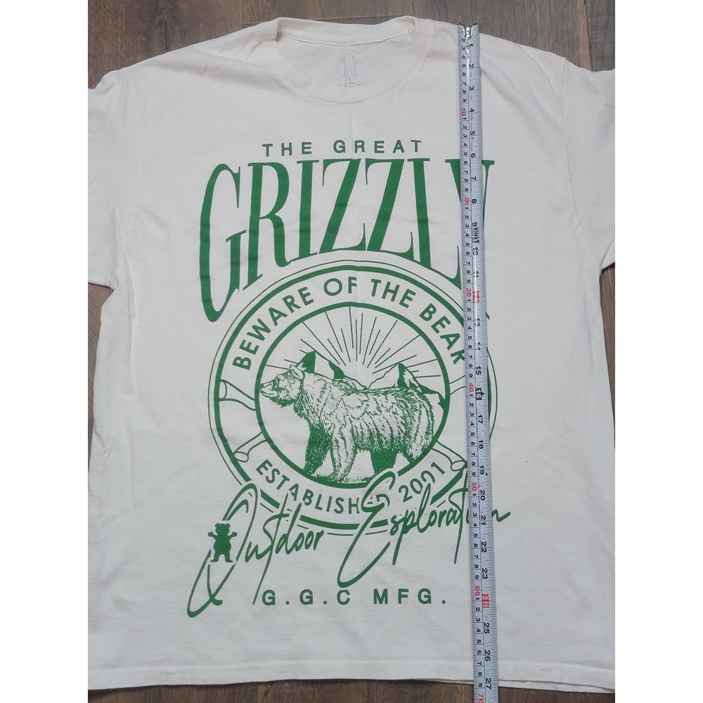Grizzly Bear Outdoor Exploration Graphic‎ T Shirt Green Logo Size L